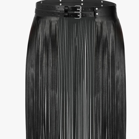 Wide Tassel Waist Belt for Women Fringe Black PU Leather Gypsy Style Belt for La Leather Fringe Belt Long, Wrap Party Skirt, Peplum Waist  main image 4